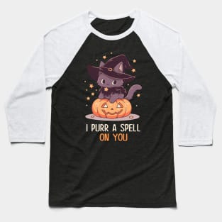 Funny Cat Pun Witch Spell Graphic Men Kids Women Halloween Baseball T-Shirt